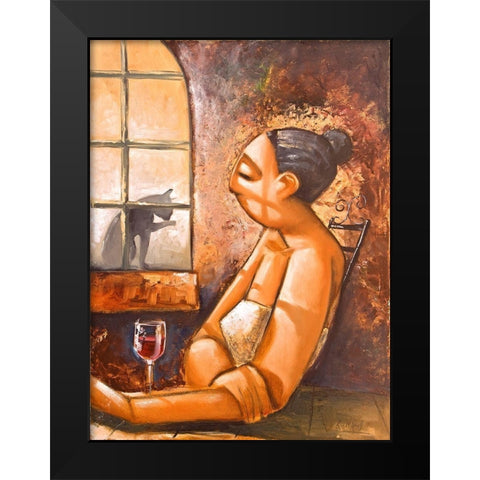 Lady and Cat I Black Modern Wood Framed Art Print by West, Ronald