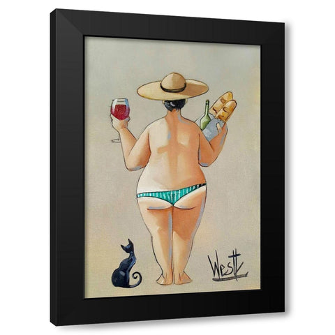 Bouquets and Wine Black Modern Wood Framed Art Print by West, Ronald