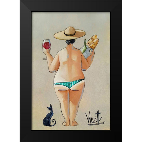 Bouquets and Wine Black Modern Wood Framed Art Print by West, Ronald