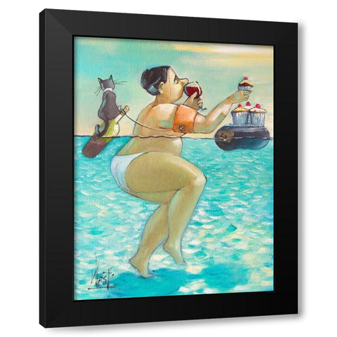 Cupcakes and Wine I Black Modern Wood Framed Art Print by West, Ronald