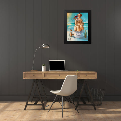Wine in the Bathtub Black Modern Wood Framed Art Print by West, Ronald