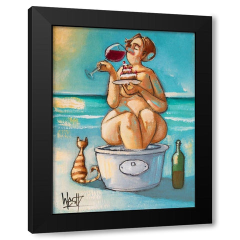 Wine in the Bathtub Black Modern Wood Framed Art Print by West, Ronald