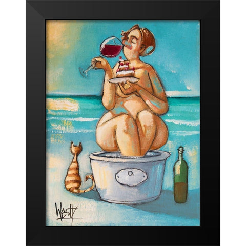 Wine in the Bathtub Black Modern Wood Framed Art Print by West, Ronald