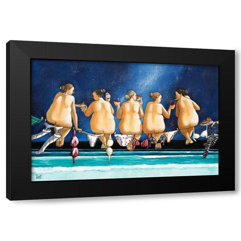 Birds on a Wire Black Modern Wood Framed Art Print by West, Ronald