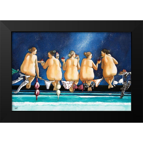 Birds on a Wire Black Modern Wood Framed Art Print by West, Ronald