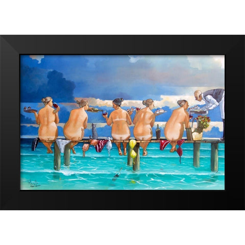 Wine on the Jetty Black Modern Wood Framed Art Print by West, Ronald