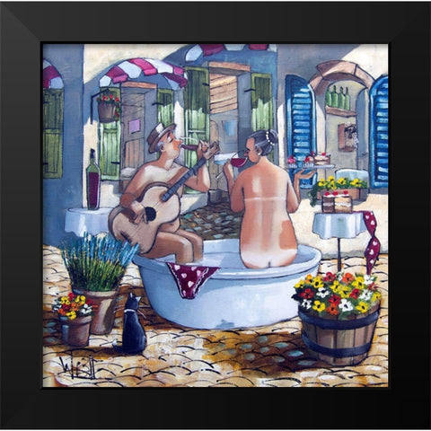 Bath and Guitar Serenade Black Modern Wood Framed Art Print by West, Ronald