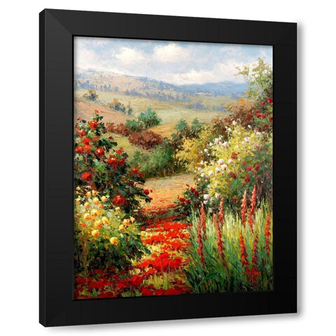 Wild Roses On the Hillside Black Modern Wood Framed Art Print with Double Matting by Hulsey