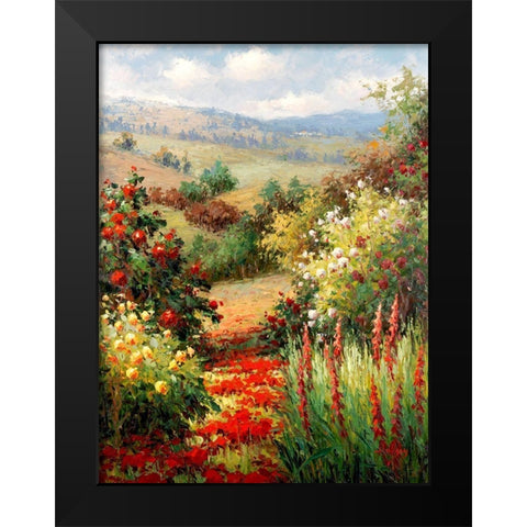 Wild Roses On the Hillside Black Modern Wood Framed Art Print by Hulsey