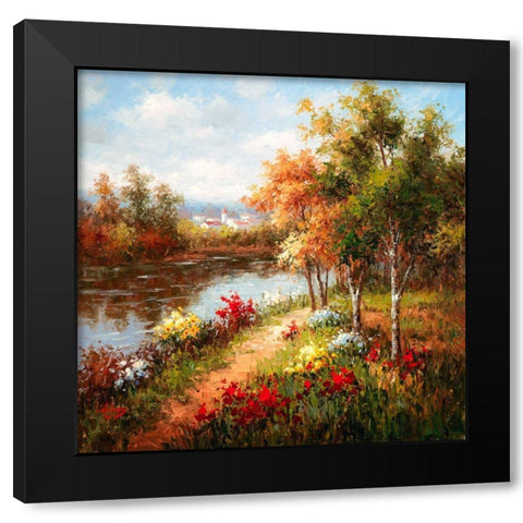 Poppies and Stream Black Modern Wood Framed Art Print with Double Matting by Hulsey