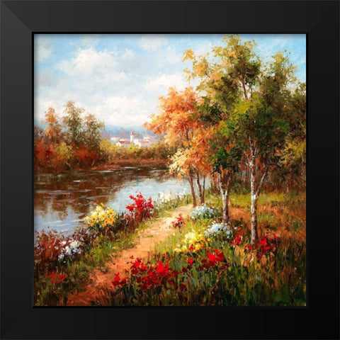 Poppies and Stream Black Modern Wood Framed Art Print by Hulsey