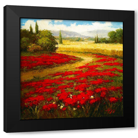Wheat Fields and Poppies Black Modern Wood Framed Art Print with Double Matting by Hulsey