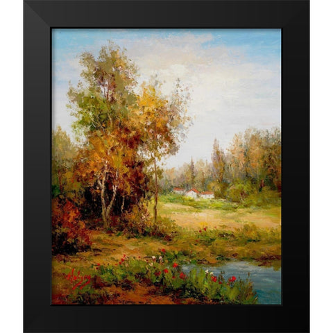Poppies Pond Black Modern Wood Framed Art Print by Hulsey