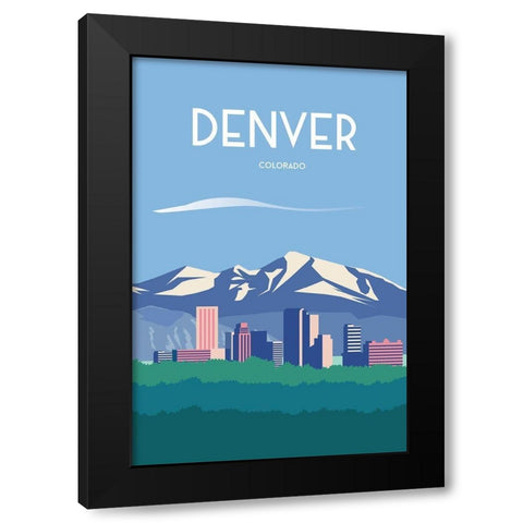 Denver travel poster Black Modern Wood Framed Art Print with Double Matting by ARCTIC FRAME