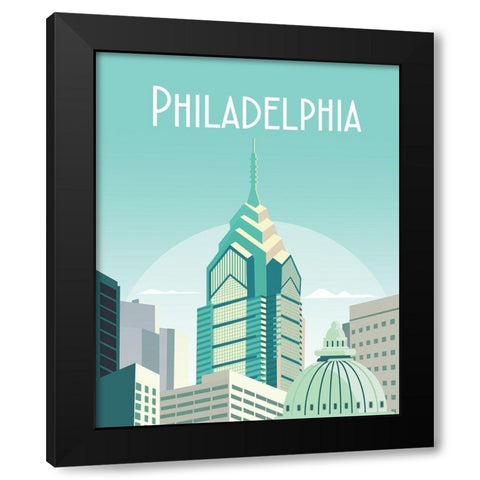philadelphia travel poster Black Modern Wood Framed Art Print with Double Matting by ARCTIC FRAME