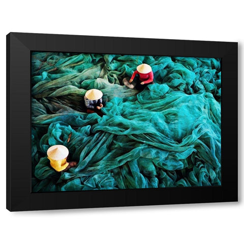Turquoise Tangled Black Modern Wood Framed Art Print with Double Matting by Aldridge, Ashley