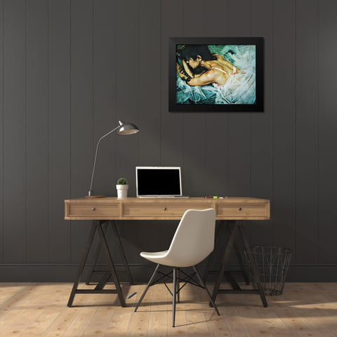 Turquoise Turmoil Black Modern Wood Framed Art Print by Aldridge, Ashley