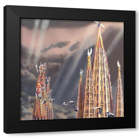 Sagrada Familia Towers I Black Modern Wood Framed Art Print with Double Matting by Wang, John