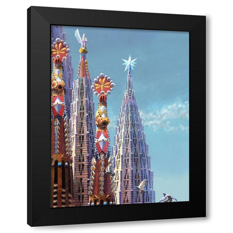 Sagrada Familia Towers III Black Modern Wood Framed Art Print by Wang, John
