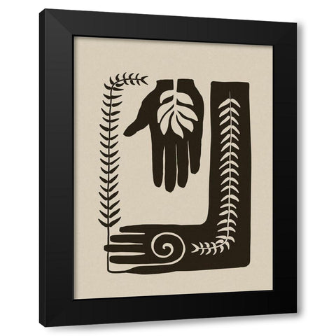 Natures Hands Block Print Black Modern Wood Framed Art Print with Double Matting by Haase, Andrea