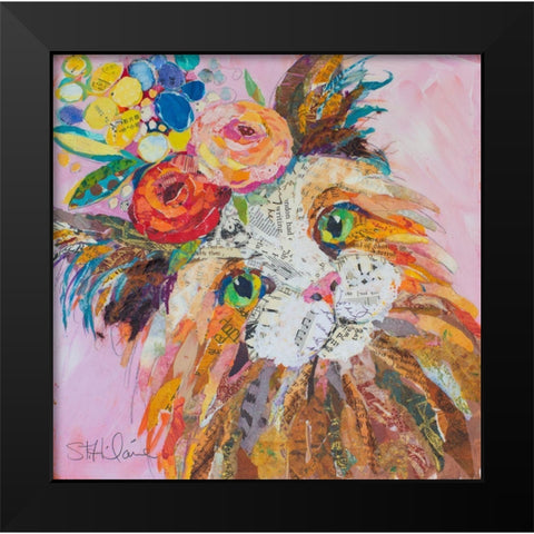 Floral Cat I Black Modern Wood Framed Art Print by St Hilaire, Elizabeth