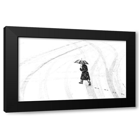 Man with umbrella Black Modern Wood Framed Art Print with Double Matting by Ohlendorf, Anette