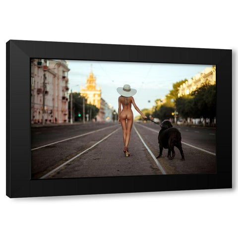 Lady with her dog Black Modern Wood Framed Art Print with Double Matting by Oryx, Gene