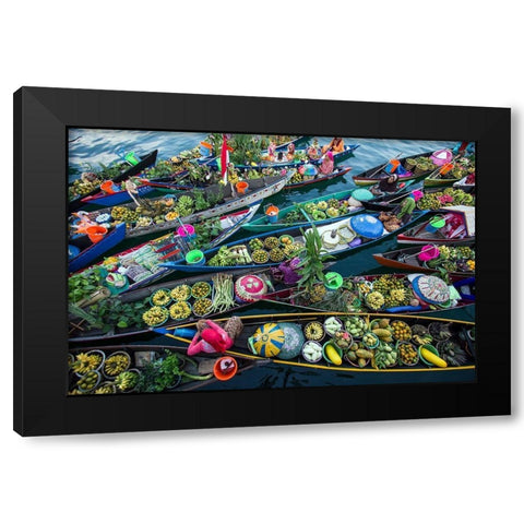 Banjarmasin Floating Market Black Modern Wood Framed Art Print by Maududdin, Fauzan