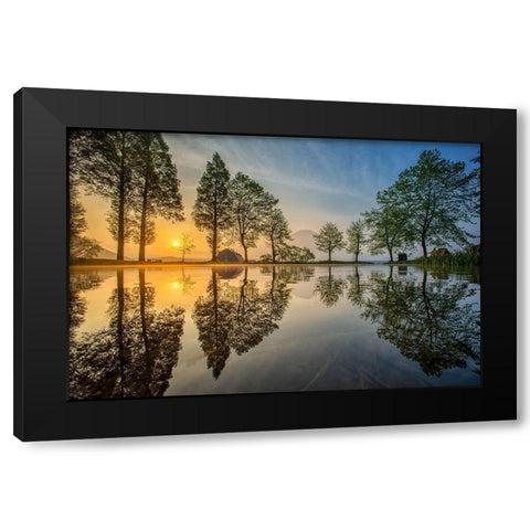 Mount Fuji reflected in Lake , Japan Black Modern Wood Framed Art Print with Double Matting by Whanset, Chanwit