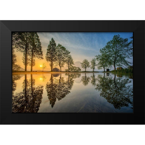 Mount Fuji reflected in Lake , Japan Black Modern Wood Framed Art Print by Whanset, Chanwit
