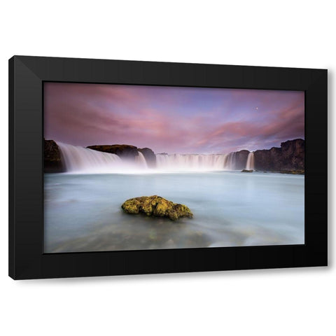 Godafoss and the moon Black Modern Wood Framed Art Print with Double Matting by Ruoppolo, Luigi