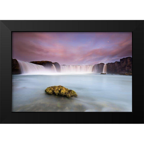Godafoss and the moon Black Modern Wood Framed Art Print by Ruoppolo, Luigi