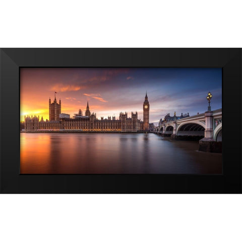 London Palace of Westminster Sunset Black Modern Wood Framed Art Print by Merakiphotographer