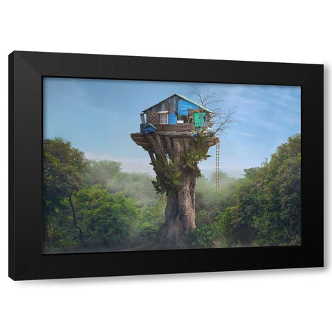 House in the Sky Black Modern Wood Framed Art Print by Almawash, Sulaiman