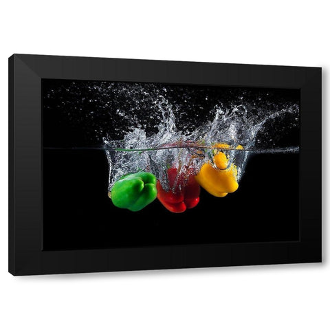 Paprika splash Black Modern Wood Framed Art Print by Stefan, Mogyorosi
