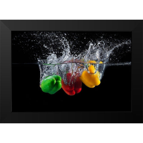 Paprika splash Black Modern Wood Framed Art Print by Stefan, Mogyorosi