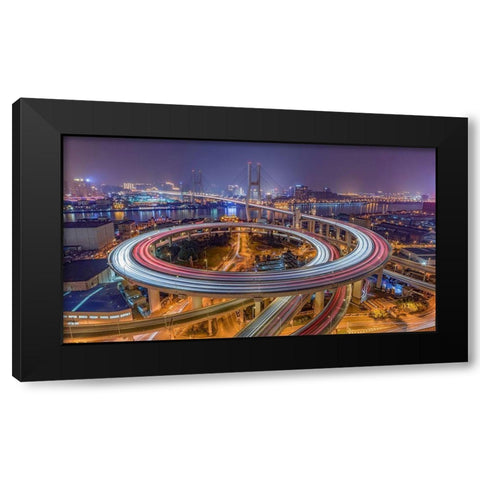 The Nanpu Bridge Black Modern Wood Framed Art Print by Chen, Barry