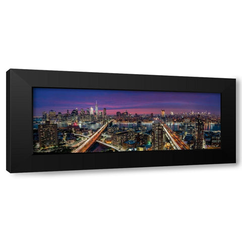 Manhattan skyline during beautiful sunset Black Modern Wood Framed Art Print by D Mørkeberg, Thomas