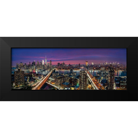Manhattan skyline during beautiful sunset Black Modern Wood Framed Art Print by D Mørkeberg, Thomas