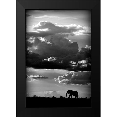 He walks under an African Sky Black Modern Wood Framed Art Print by Wildphotoart