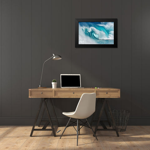 When the ocean turns into blue fire Black Modern Wood Framed Art Print by Montero, Daniel