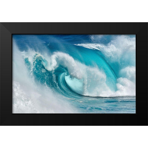 When the ocean turns into blue fire Black Modern Wood Framed Art Print by Montero, Daniel