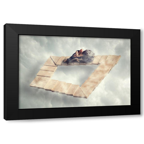 Sissyfos goes MC Escher Black Modern Wood Framed Art Print by Brinch, Bo