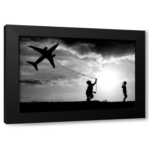 Fly my Plane Black Modern Wood Framed Art Print with Double Matting by Trijoko