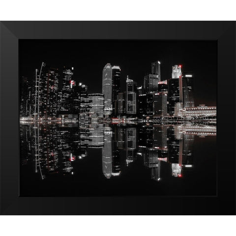 Night in the City Black Modern Wood Framed Art Print by Hardibudi