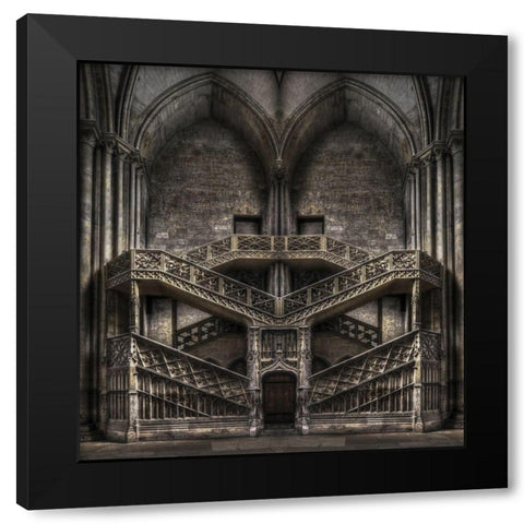 Tribute to Escher Black Modern Wood Framed Art Print by Stefan, Jacek