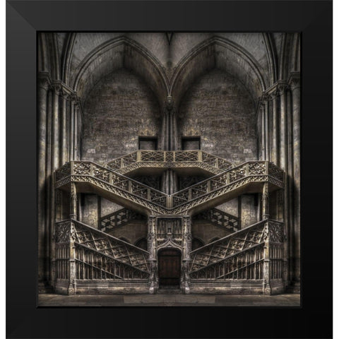 Tribute to Escher Black Modern Wood Framed Art Print by Stefan, Jacek