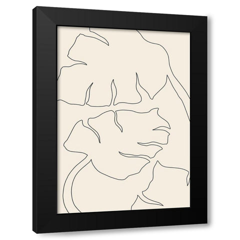 Monstera Outline Black Modern Wood Framed Art Print with Double Matting by Artographie Studio