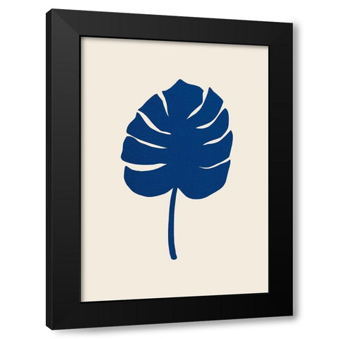 Monstera Canvas Blue Black Modern Wood Framed Art Print with Double Matting by Artographie Studio