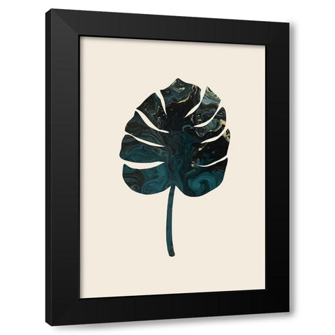 Monstera Marble Green Black Modern Wood Framed Art Print with Double Matting by Artographie Studio